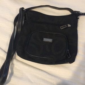 Black denim like material crossbody bag